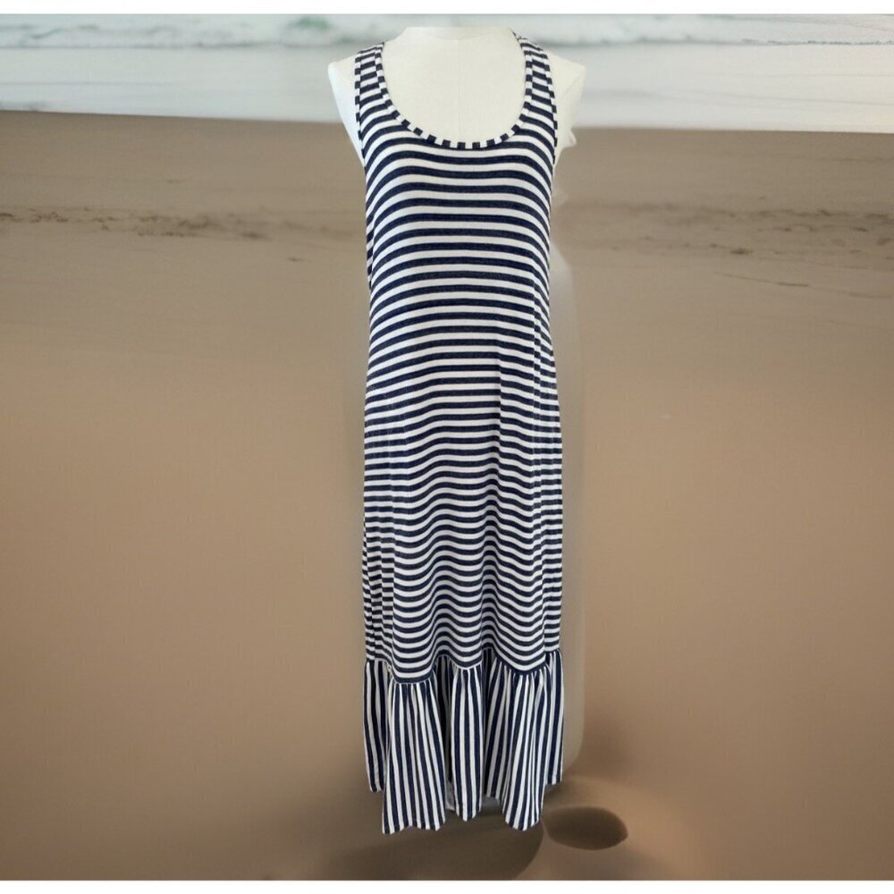 Tommy Bahama Maxi Dress Women's XS Navy Stripe Racer Back Knit Pockets Beachy